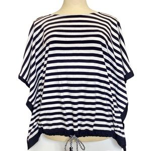 Talbot’s Woman striped white navy shrug poncho top with drawstring hem Sz 1X